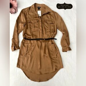 H&M Shirt Dress Metallic Brown NWT